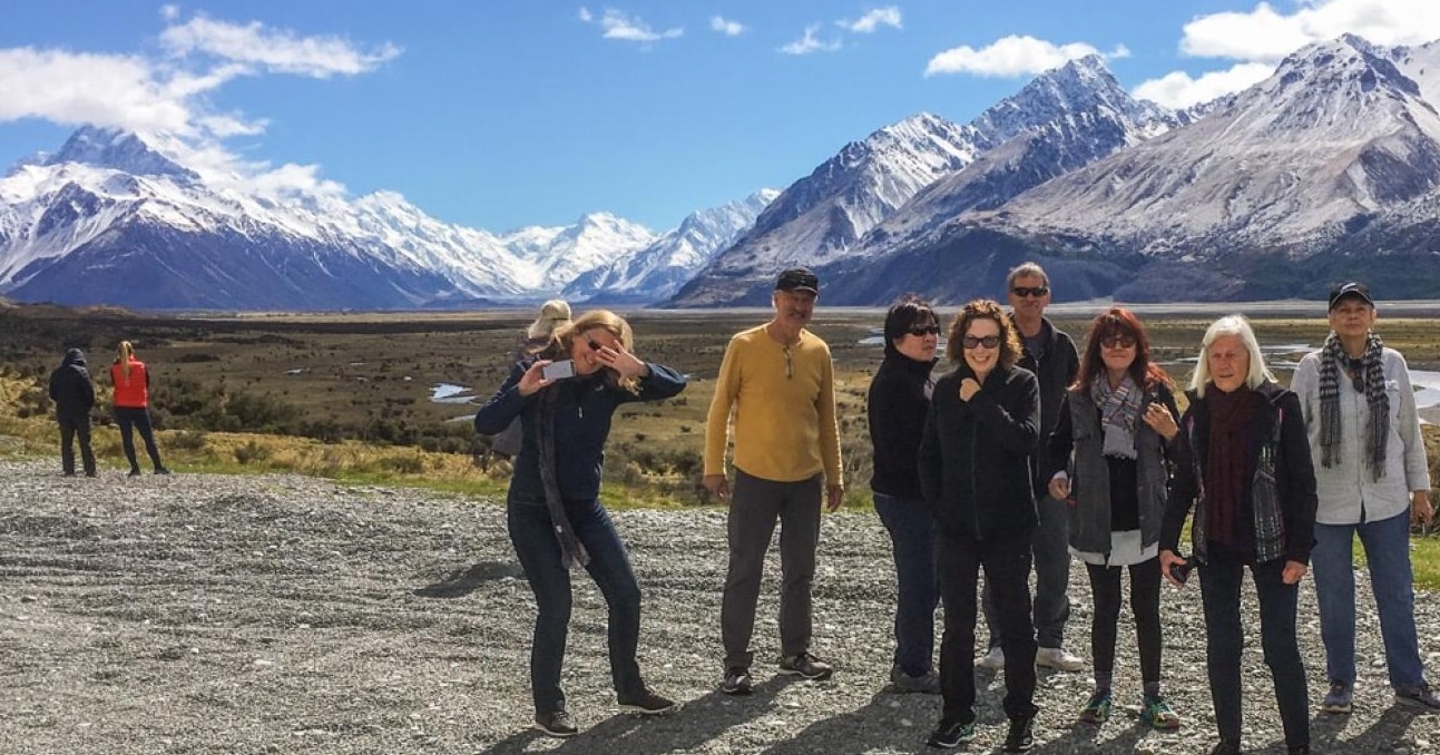 Travellers at Aoraki Mount Cook in New Zealand